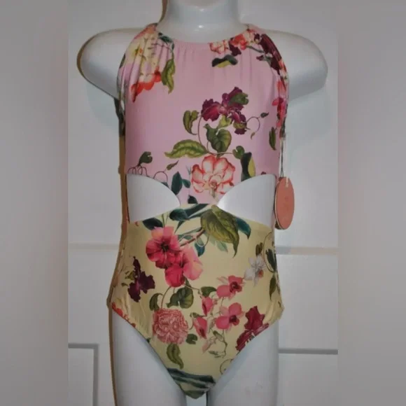 PQ Swim Floral Cut Out One Piece Swimsuit size 6 NWT $80